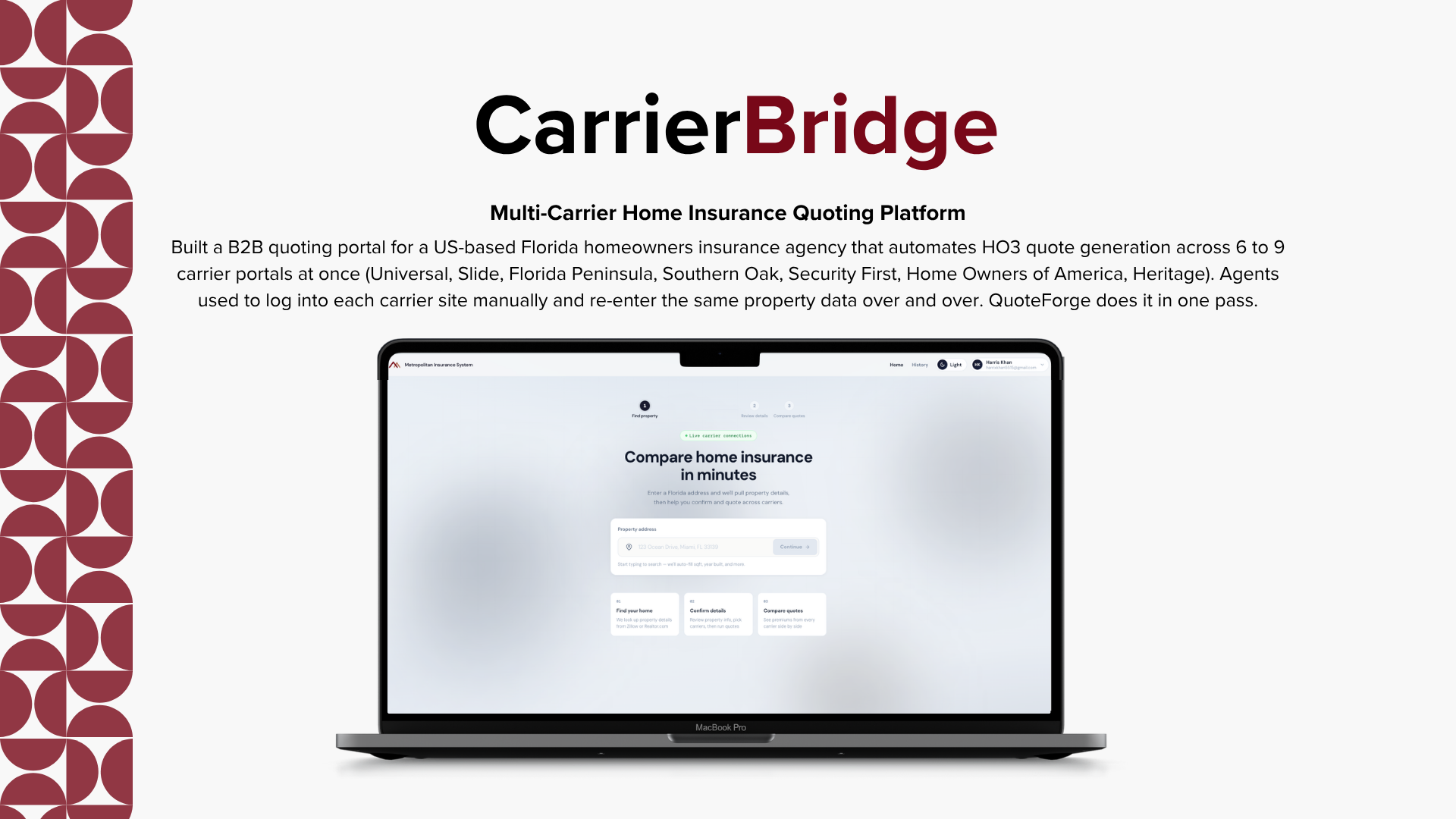 CarrierBridge portfolio deck cover for multi-carrier insurance quoting automation